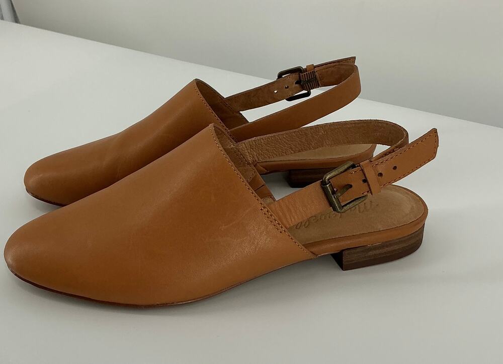 Madewell Leather Slingback Mule Flats Camel Cognac Almond Toe Size 6